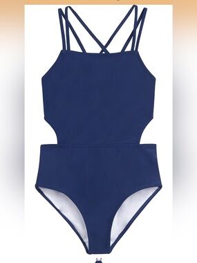 NWT Kanu Surf Girls' Beach Girl Sport Cut-Out One Piece Swimsuit Navy Blue 14